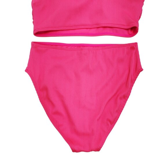 One-Shoulder Ribbed Bikini Set Swimwear Pink Womens Size S - Picture 5 of 7